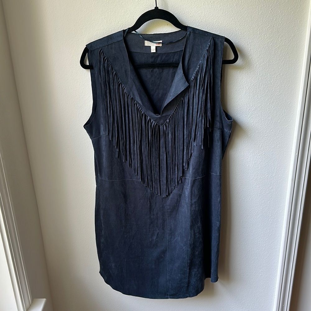 Gianni Bini Suede Navy Fringe Dress
